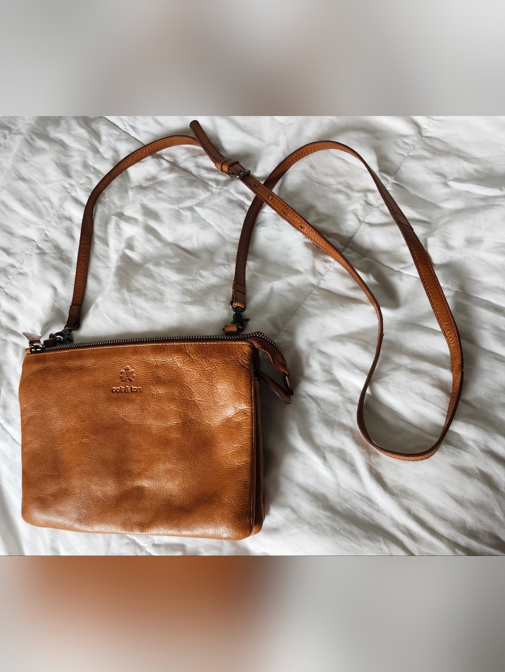 Cognac Leather Crossbody Bag with Adjustable Strap